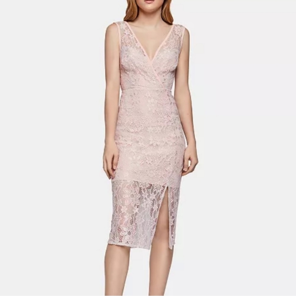 NWT BCBGeneration Pink Metallic Midi Lace Sheath Dress
